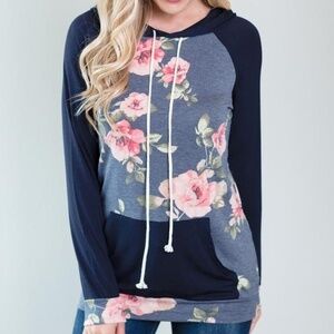 NWT LONG SLEEVE FLORAL CONTRAST HOODIE SWEATER